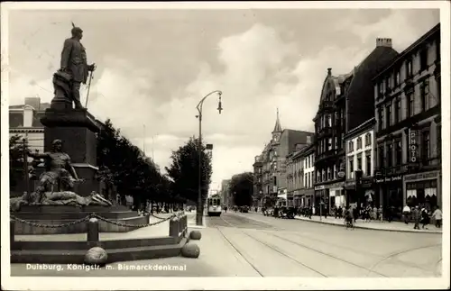 Ak Duisburg im Ruhrgebiet, Königstraße mit Bismarckdenkmal