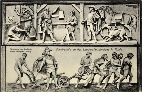 Ak Ruhla in Thüringen, Wandrelief an der Landgrafenschmiede