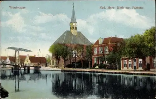 Ak Woubrugge Jacobswoude Südholland, Ned. Herv. Kerk met Pastorie