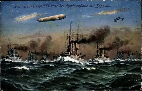 Ak Das Kreuzergeschwader der Hochseeflotte mit Zeppelin