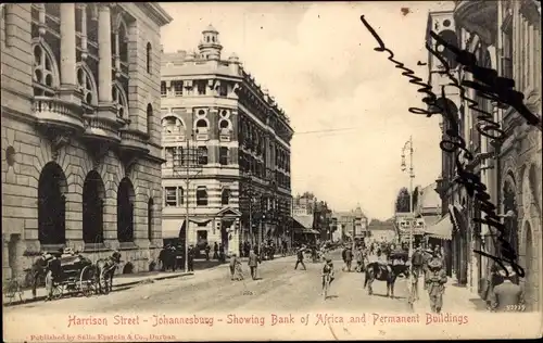 Ak Johannesburg Südafrika, Harrison Street, Bank of Africa und Permanent Buildings
