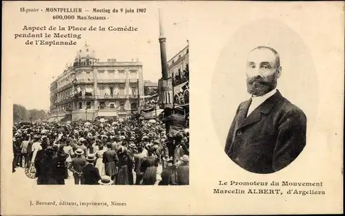 Ak Montpellier Herault, Manifestation 1907, Aspect de la Place de la Comedie pendant le Meeting