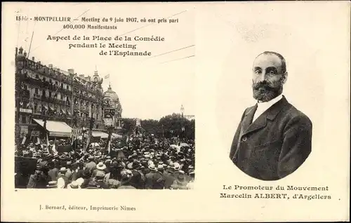 Ak Montpellier Herault, Manifestation 1907, Aspect de la Place de la Comedie pendant le Meeting