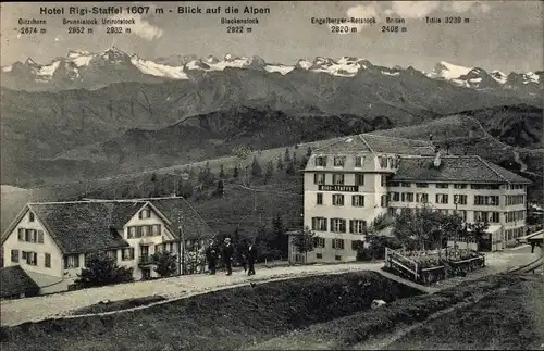 Ak Rigi Kaltbad Kanton Luzern, Hotel Rigi Staffel, Blick auf die Alpen, Urirotstock, Blackenstock