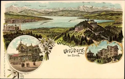 Litho Zürich Stadt Schweiz, Ütliberg, Restaurant Uto Kulm, Hotel