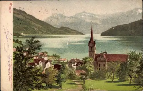 Ak Weggis Kanton Luzern, Blick auf den Ort