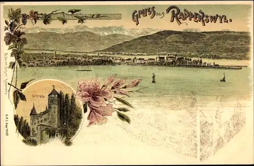 Litho Rapperswil Kanton Sankt Gallen, Panorama vom Ort, Schloss