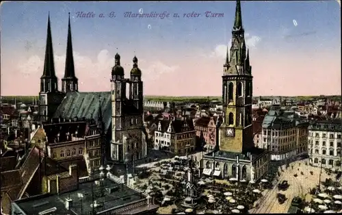 Ak Halle an der Saale, Marienkirche und roter Turm