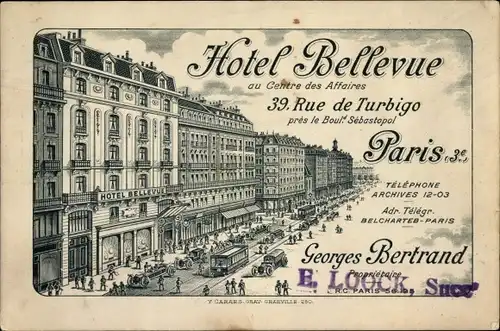Ak Paris III., Hotel Bellevue, Rue de Turbigo