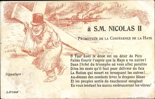 Ak A SM Nicolas II, Promoteur de la Conferende de la Haye, Paul Kruger trägt Kreuz