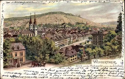 Künstler Litho Steinmann, Winterthur Kt Zürich Schweiz, Blick von der Hohwacht gegen den Lindberg