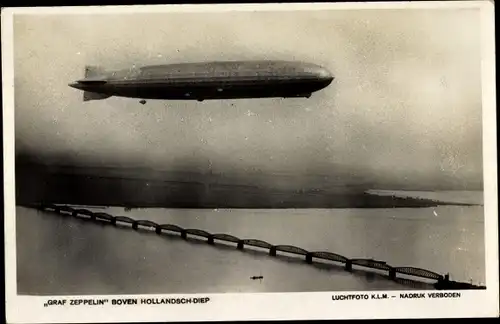 Ak Südholland, Hollands Diep, Luftschiff LZ 127 Graf Zeppelin, Fliegeraufnahme