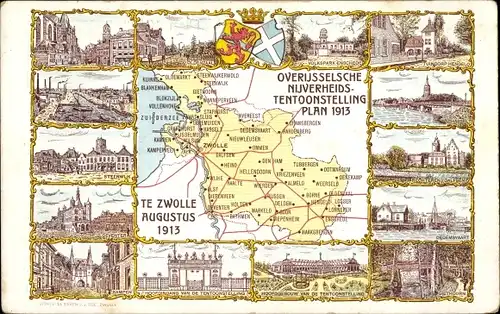 Landkarten Ak Zwolle Overijssel,Overijsselsche Nijverheids Tentoonstelling Plan 1913, Stadtansichten