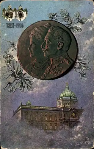 Künstler Ak Kaiser Wilhelm II., Kaiserin Auguste Viktoria, Portrait, Schloss