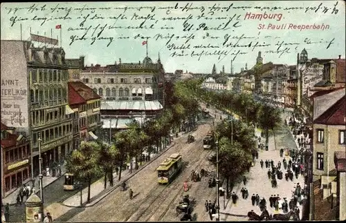 Ak Hamburg Mitte St. Pauli, Blick auf die Reeperbahn, Straßenbahn