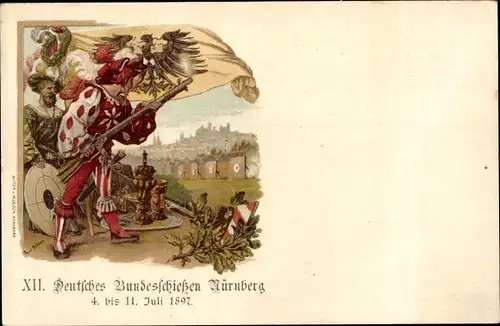 Ganzsachen Litho Nürnberg in Mittelfranken, XII Deutsches Bundesschießen 1897, Wappen