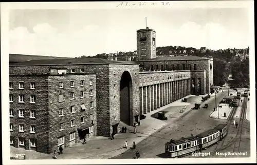 Ak Stuttgart am Neckar, Hauptbahnhof, Straßenbahn