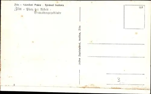 Ak Zlín Gottwaldov in Mähren Region Zlin, Platz der Arbeit, Verwaltungsgebäude