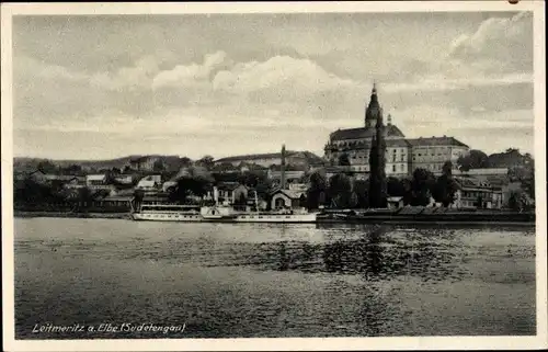 Ak Litoměřice Leitmeritz Region Aussig, Blick auf die Stadt, Salondampfer