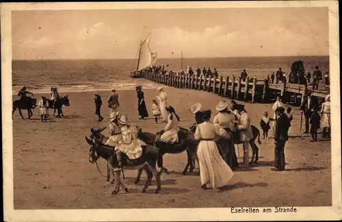 Ak Nordseebad Norderney Ostfriesland, Eselreiten am Strande