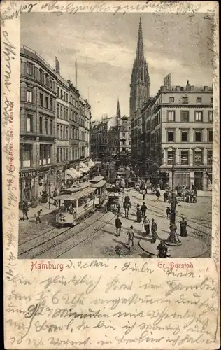 Ak Hamburg, Grosser Burstah, Straßenpartie, Tram