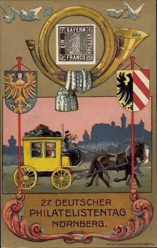 Ganzsachen Wappen Ak Nürnberg in Mittelfranken Bayern, 27. Deutscher Philatelistentag 1921