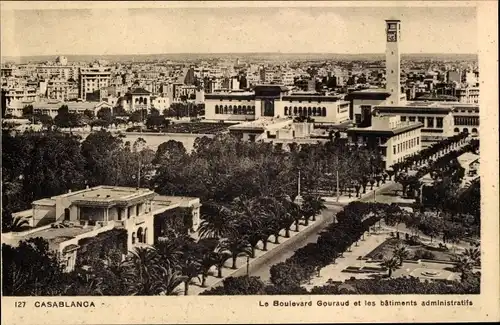 Ak Casablanca Marokko, Le Boulevard Gouraud et les batiments administratifs