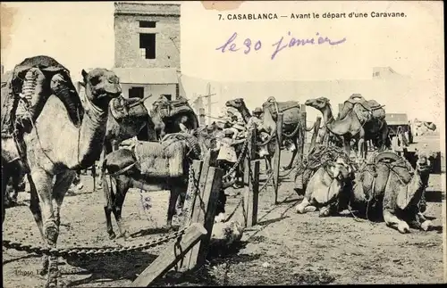 Ak Casablanca Marokko, Avant le depart d'une Caravane