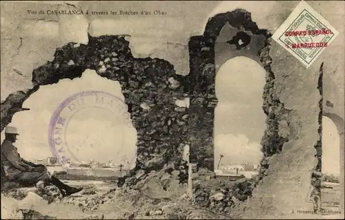 Ak Casablanca Marokko, Vue a travers les Breches d'un Obus