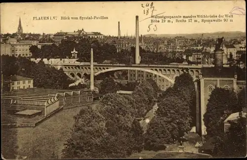 Ak Plauen im Vogtland, König Friedrich August Brücke, Blick vom Syratal-Pavillon