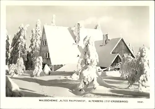 Ak Altenberg im Erzgebirge, Waldschenke Altes Raupennest im Winter