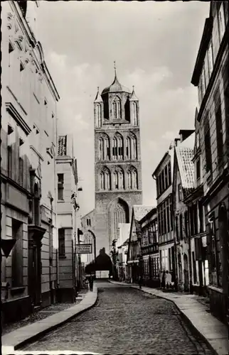 Ak Stralsund in Vorpommern, Böttcherstraße mit St. Jakobikirche