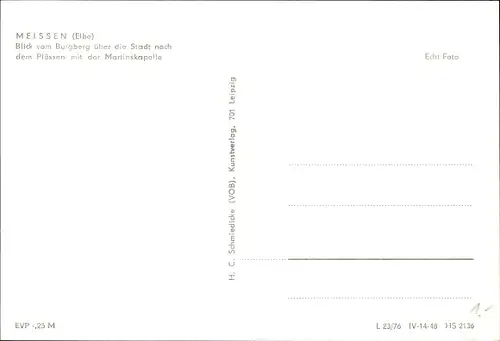 Ak Meißen an der Elbe, Blick vom Burgberg nach dem Plössen mit der Martinskapelle