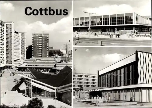 Ak Cottbus in der Niederlausitz, Zentrum, Bahnhof, Stadthalle
