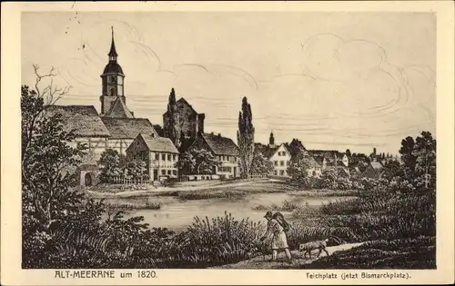 Künstler Ak Meerane in Sachsen, Altstadt um 1820, Teichplatz, jetzt Bismarckplatz