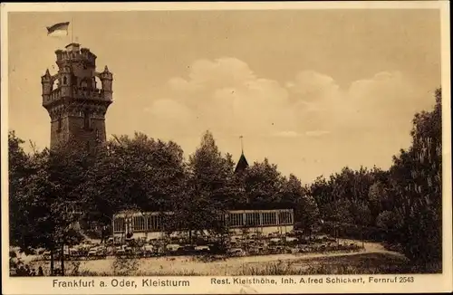 Ak Frankfurt an der Oder, Kleistturm, Restaurant Kleisthöhe, Inh. Alfred Schickert