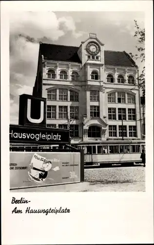 Ak Berlin Mitte, Hausvogteiplatz, Eingang zum U-Bahnhof, Werbung, Straßenbahn