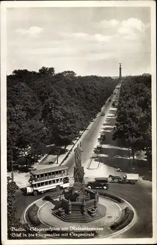 Ak Berlin Tiergarten, Skagerrakplatz mit Rolandbrunnen, Siegesallee, Blick zur Siegessäule