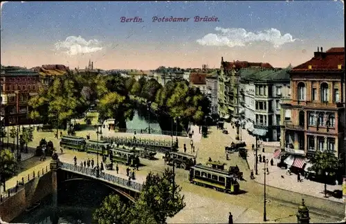 Ak Berlin Tiergarten, Potsdamer Brücke, Straßenbahn