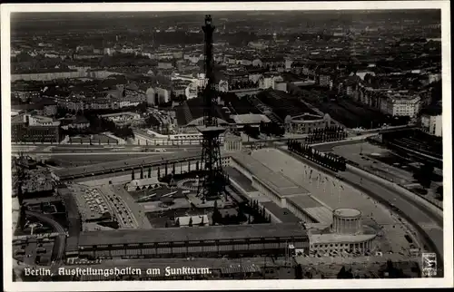 Ak Berlin Charlottenburg Westend, Ausstellungshallen am Funkturm, Fliegeraufnahme