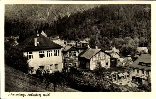 Ak Schwarzburg in Thüringen, Schlossberg-Hotel, Ansicht von oben