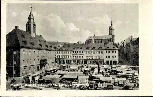 Ak Annaberg Buchholz Erzgebirge, Markt, Rathaus, Löwen Apotheke