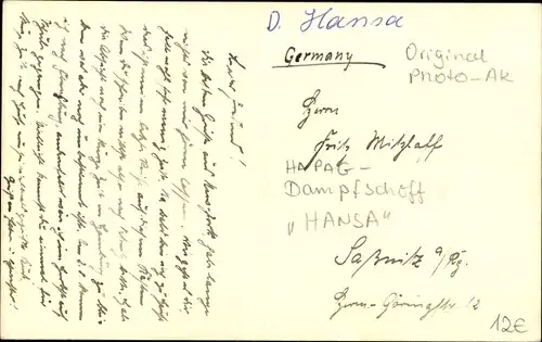 Foto Ak Dampfer Hansa, HAPAG