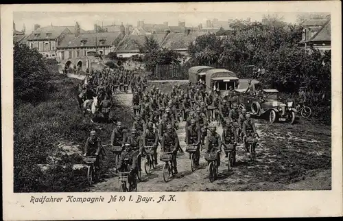 Ak Deutsche Soldaten in Uniformen, Radfahrer Kompagnie No. 10 I. Bayr. Armee Korps, I WK