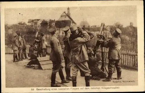Ak Beschießung eines russischen Fliegers auf dem östlichen Kriegsschauplatz, I WK