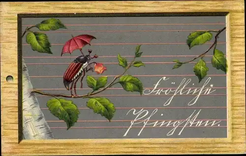 Ak Glückwunsch Pfingsten, Maikäfer auf Birkenzweig