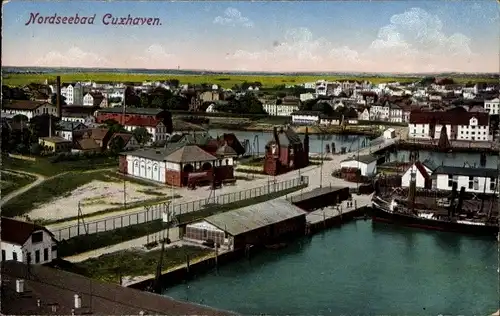 Ak Nordseebad Cuxhaven, Gesamtansicht, Hafen