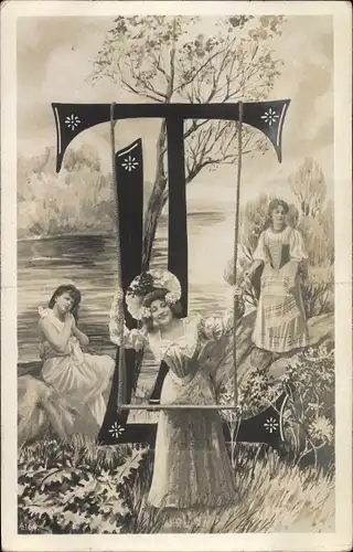Buchstaben Ak Buchstaben L und T, Frauen, Schaukel