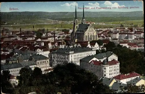 Ak Brno Brünn Südmähren, Petersdom und Franzensberg vom Spielberg gesehen