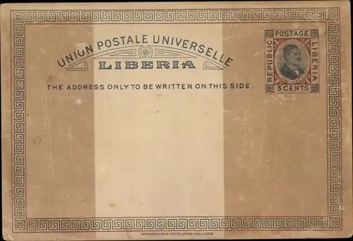 Ganzsachen Ak Liberia, Union Postale Universelle, Briefmarke